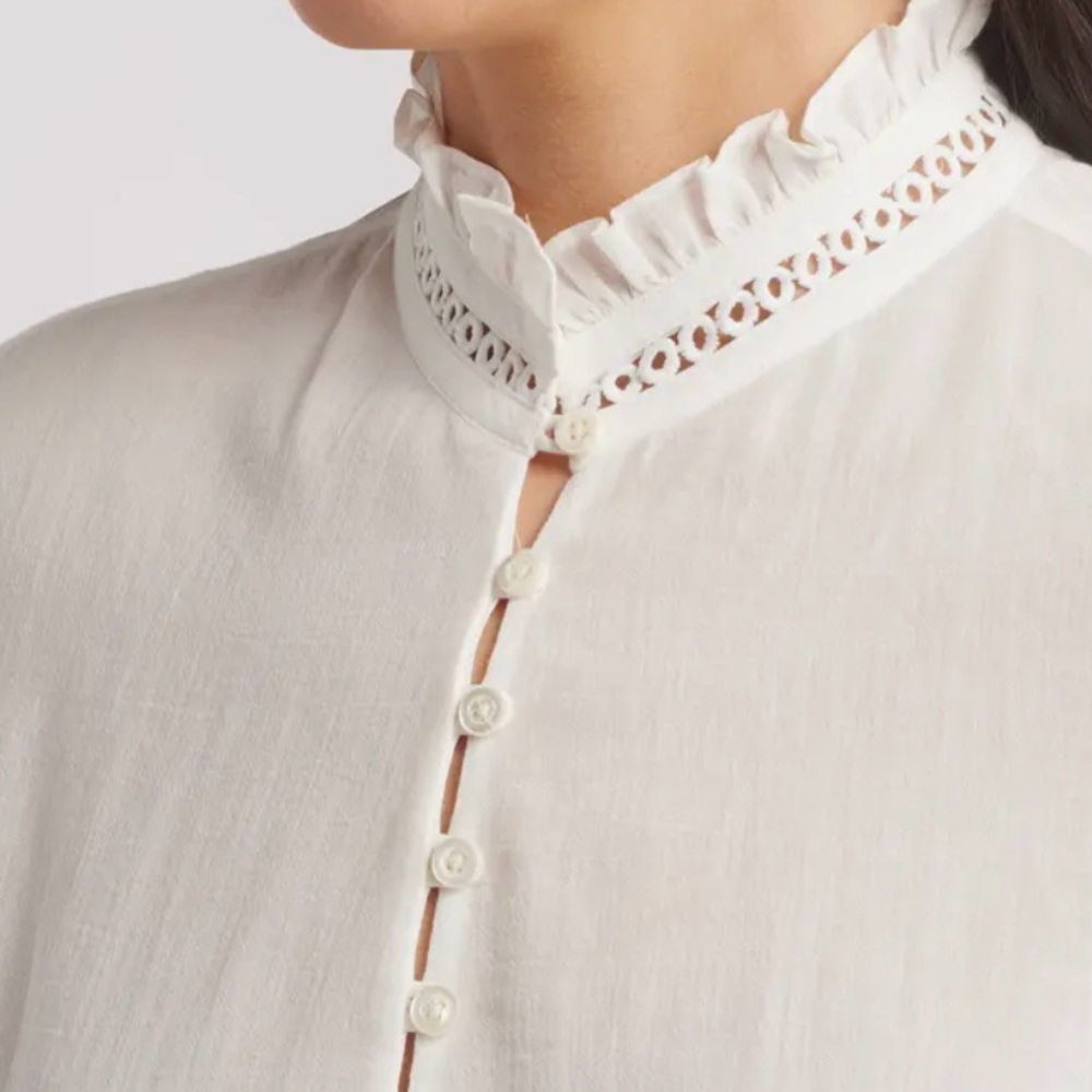 Frame The Ruffe Collar White Top Blouse size M - Picture 4 of 14